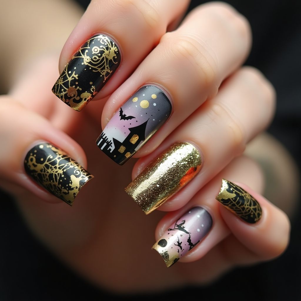 Gold Halloween Nail Design