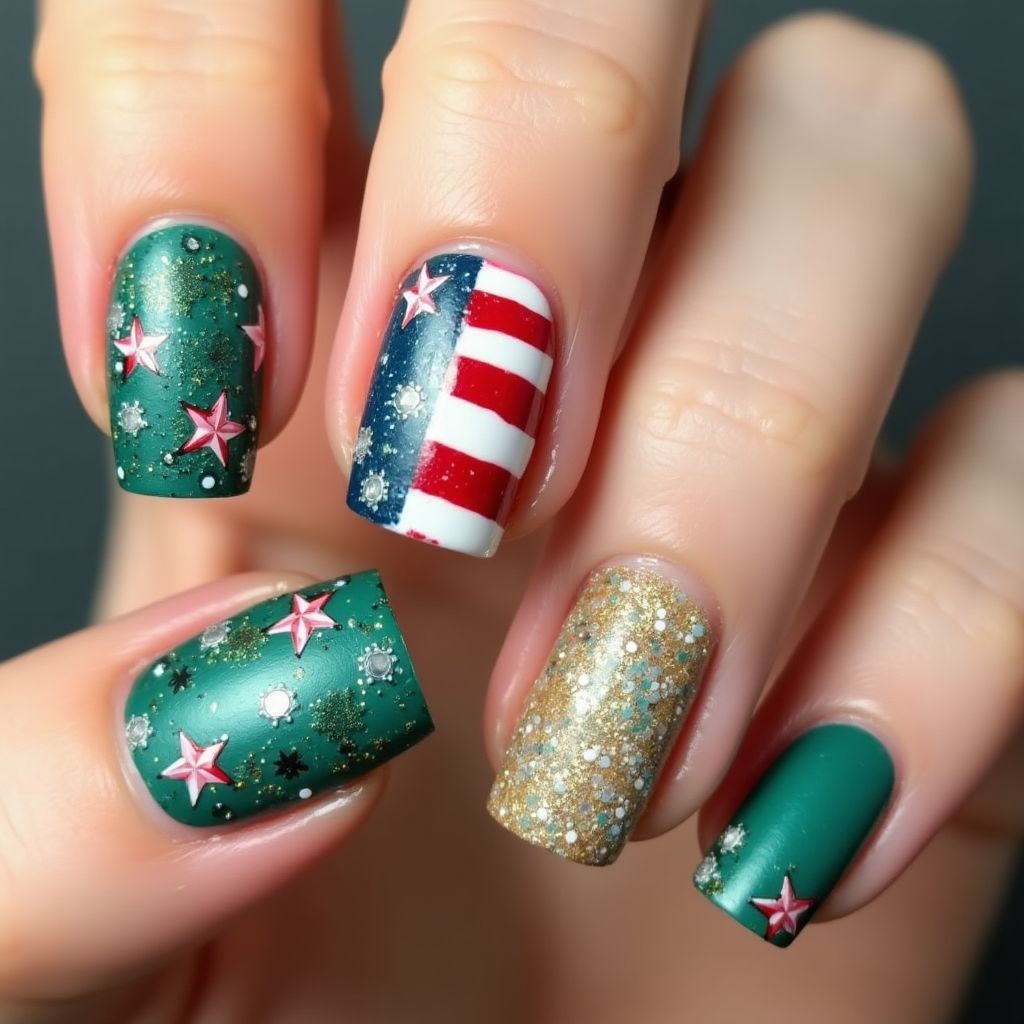 Emerald Green 4th Of July Nail Design