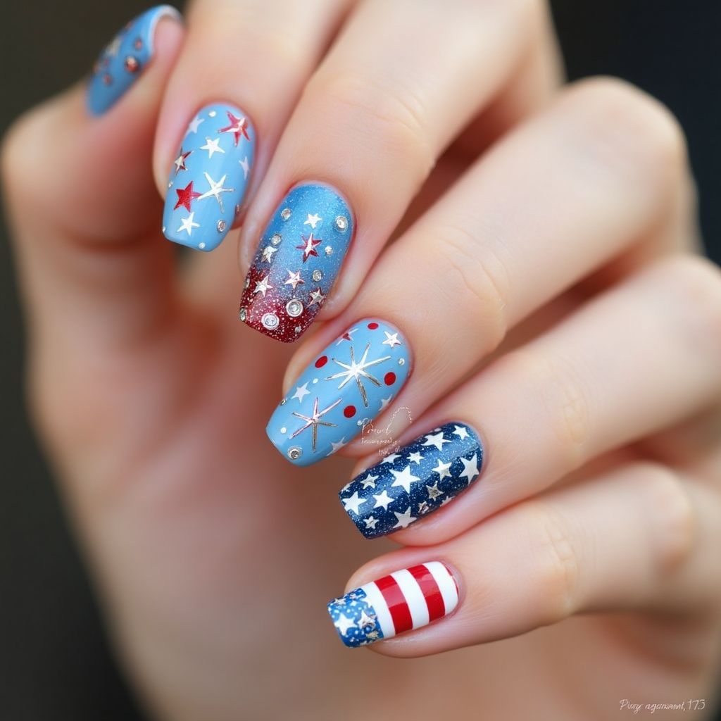 Baby Blue 4th Of July Nail Design