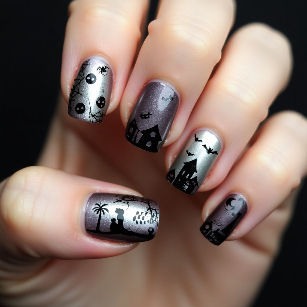 Silver Halloween Nail Design