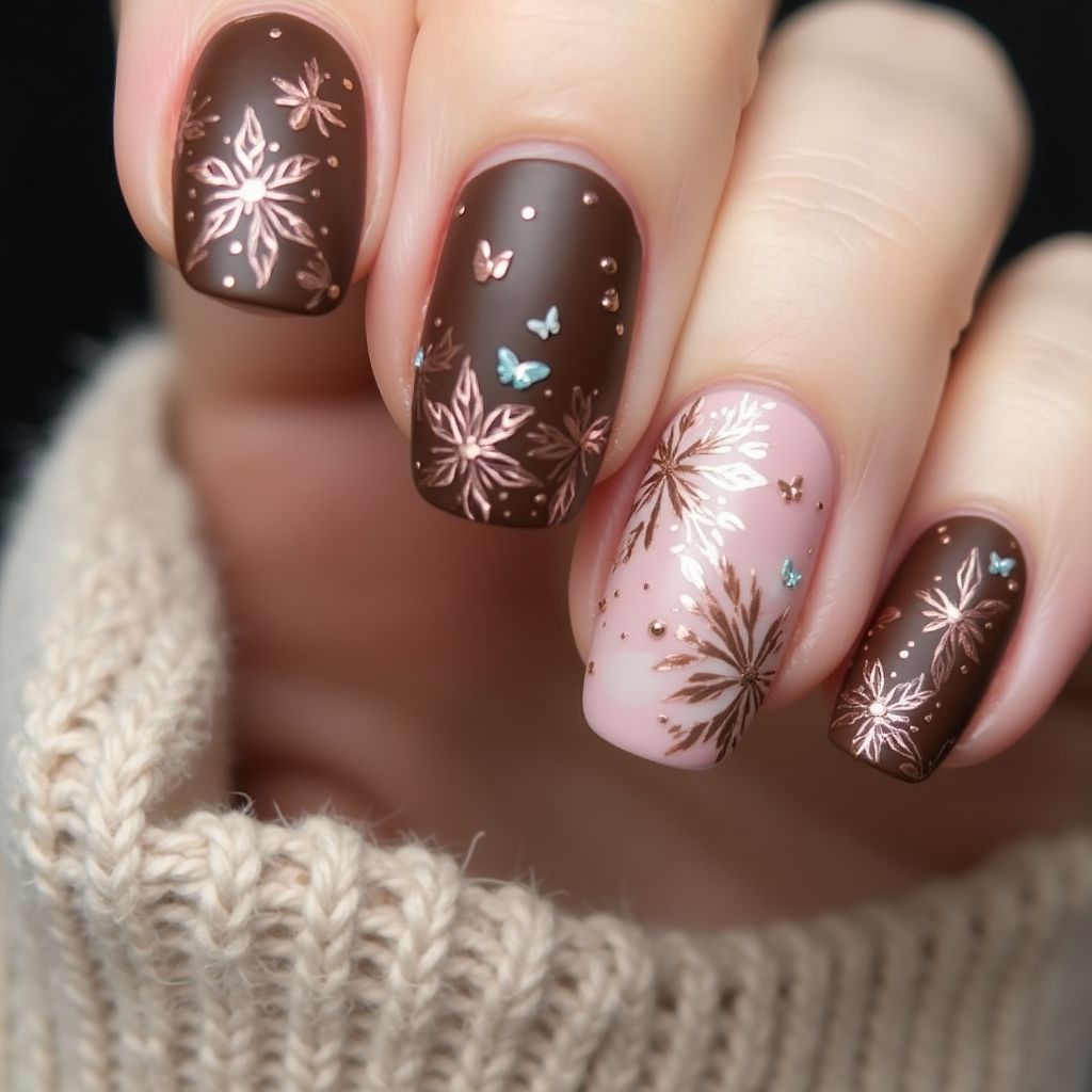 Chocolate Brown Mother's Day Nail Design