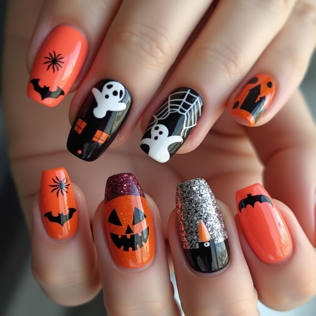 Coral Halloween Nail Design