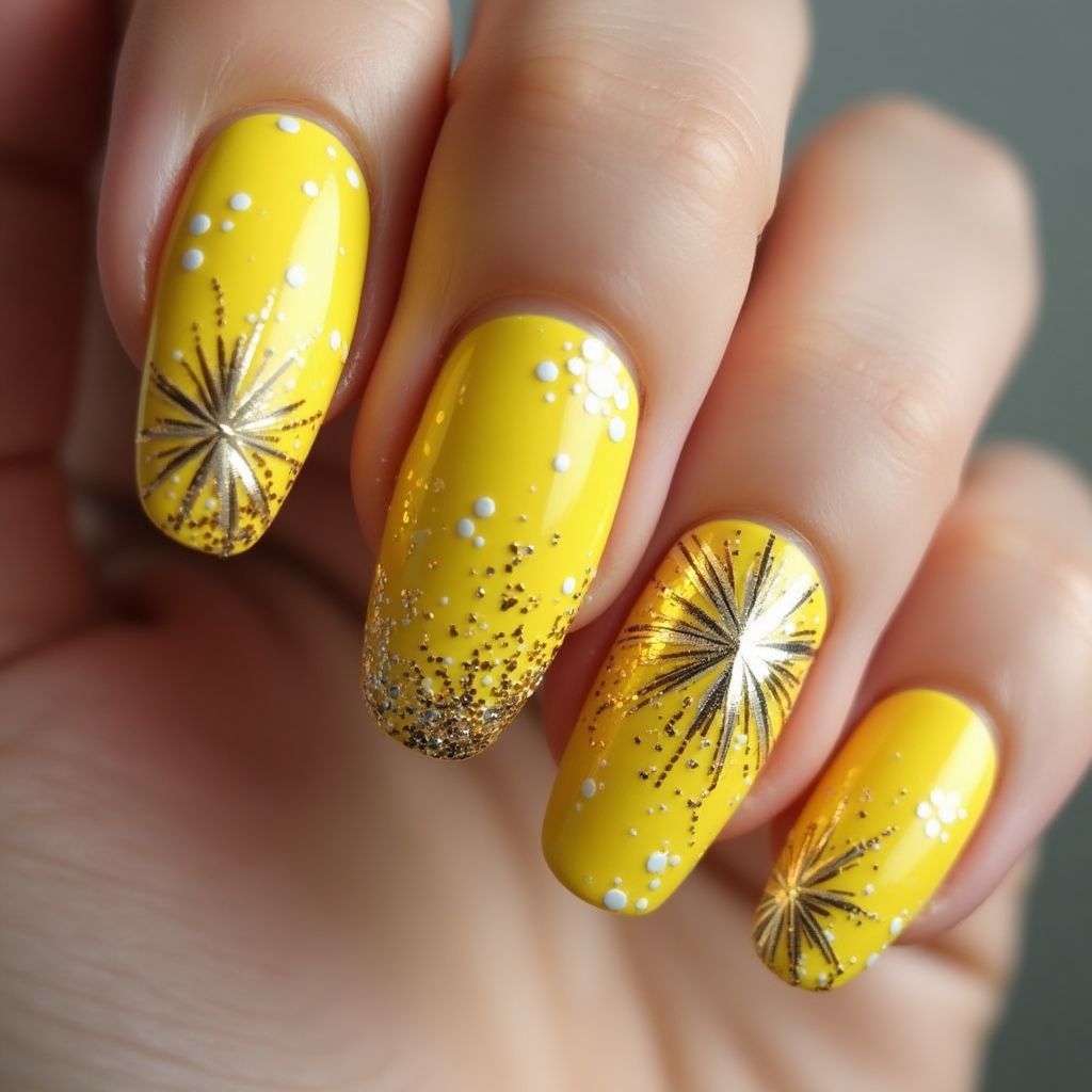 Yellow New Year Nail Design