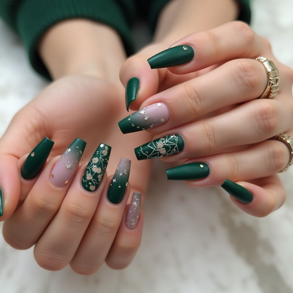 Emerald Green Valentine's Day Nail Design