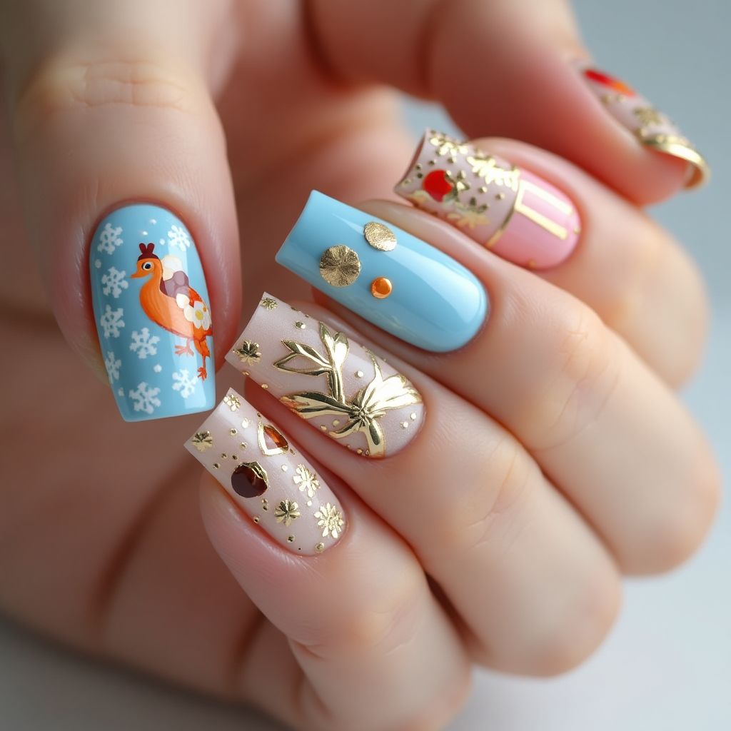 Baby Blue Thanksgiving Nail Design
