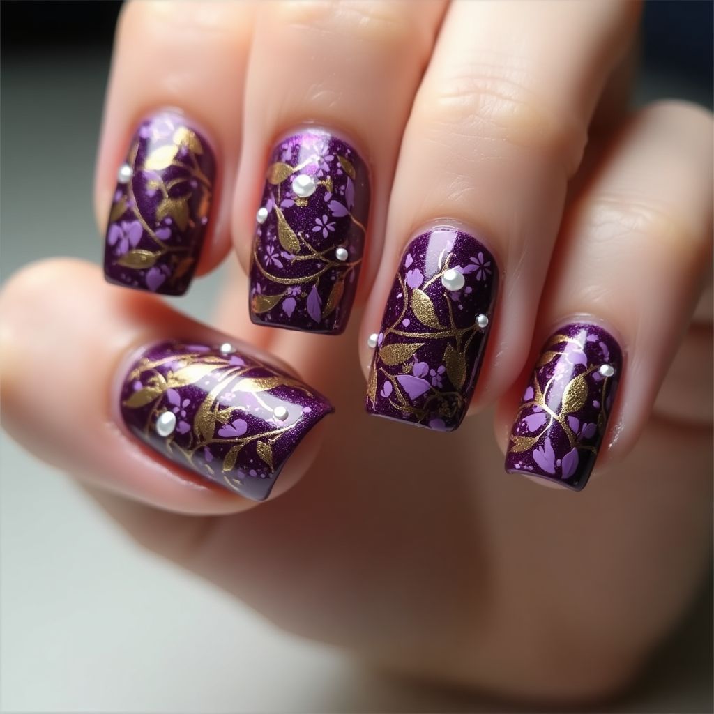 Purple Thanksgiving Nail Design