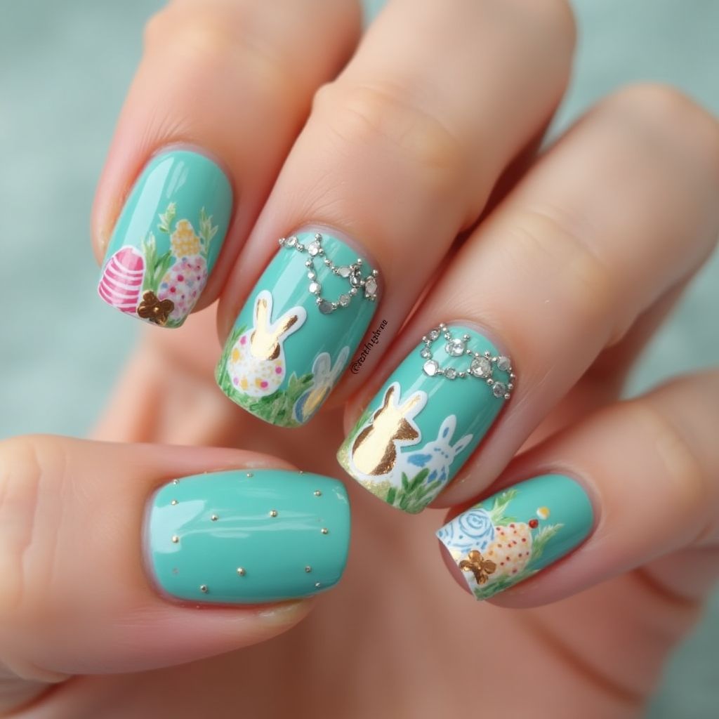 Teal Easter Nail Design