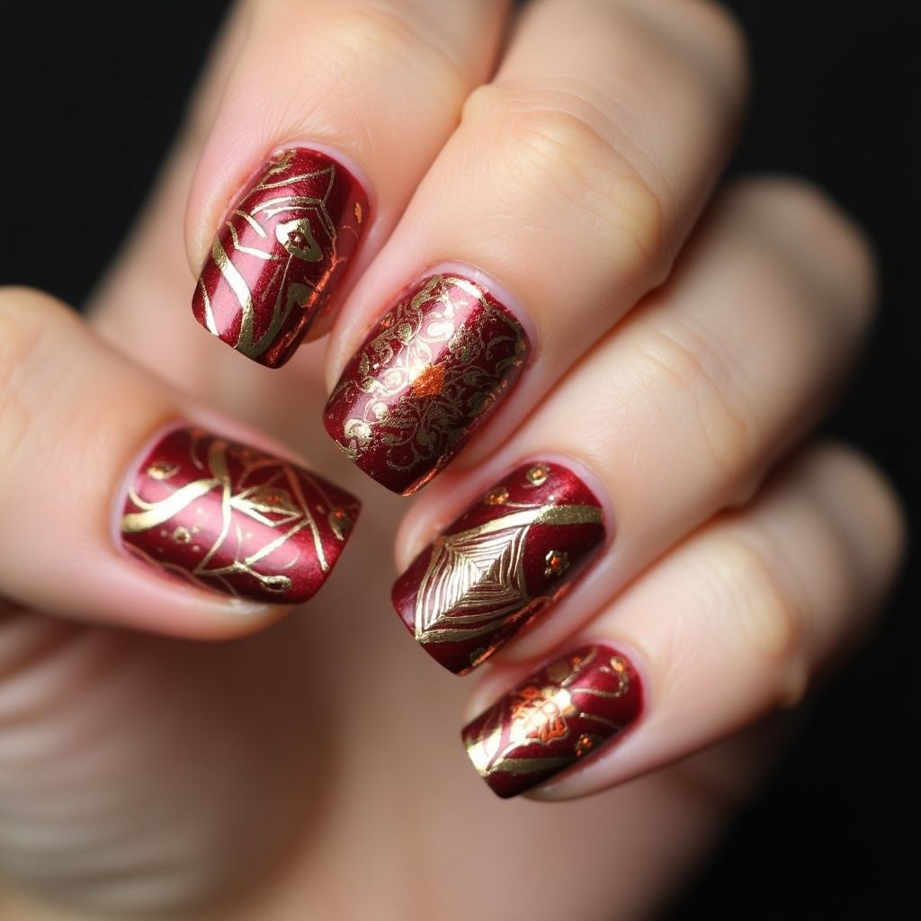 Copper Diwali Nail Design