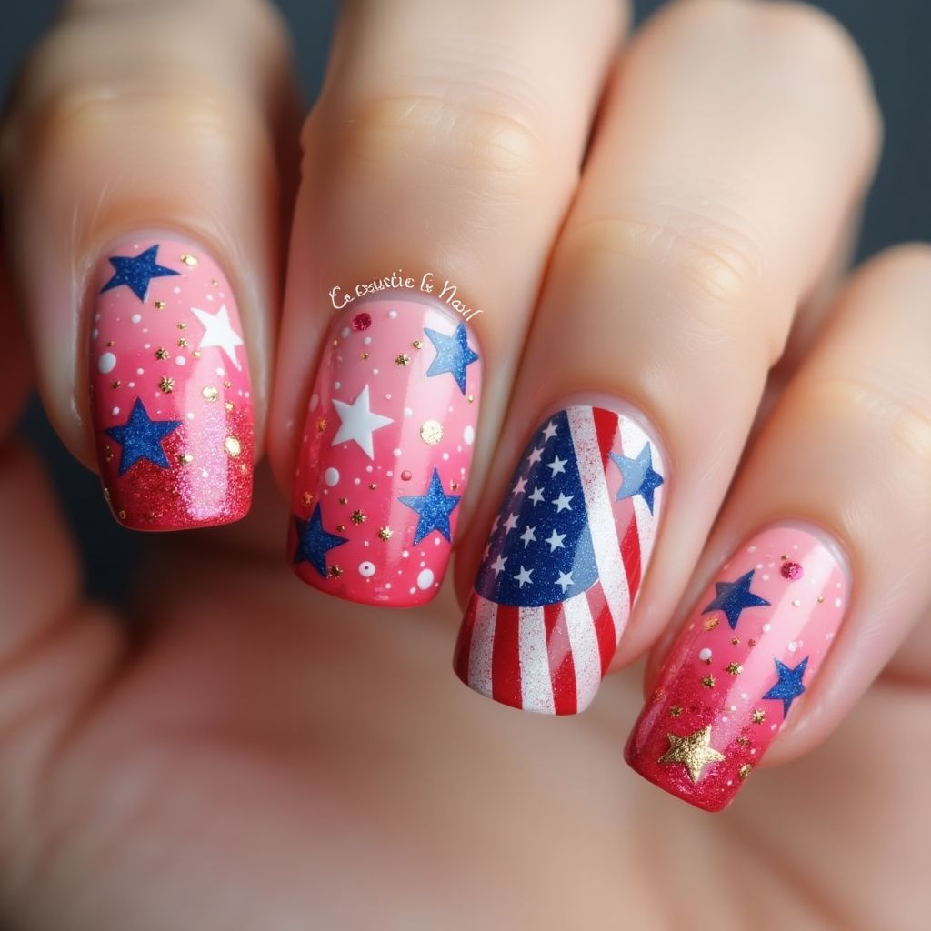 Pink 4th Of July Nail Design
