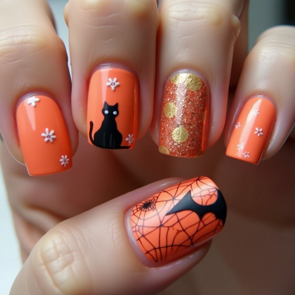 Coral Halloween Nail Design