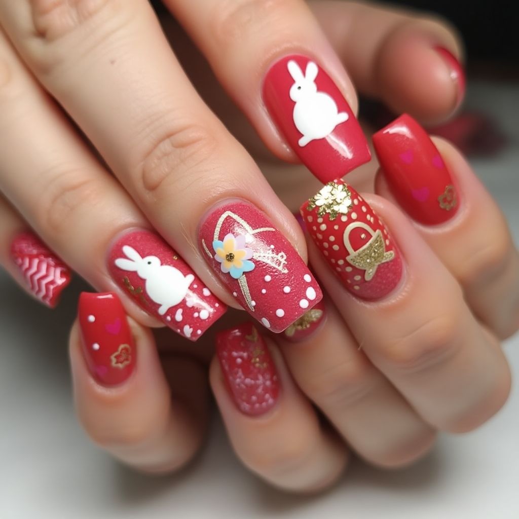 Red Easter Nail Design