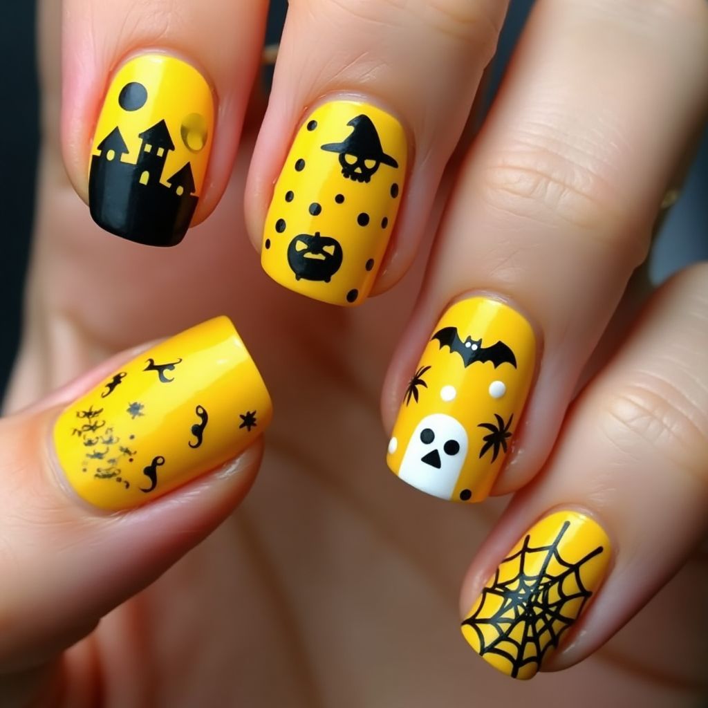 Yellow Halloween Nail Design