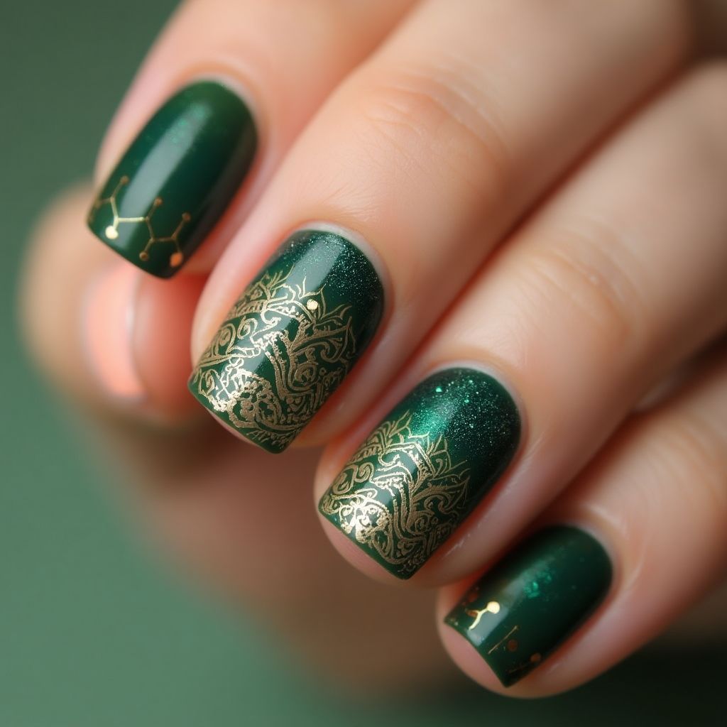 Olive Green Diwali Nail Design