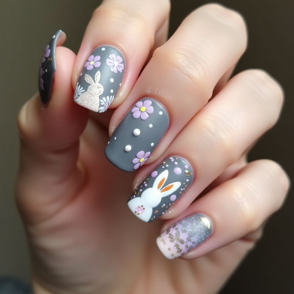 Charcoal Gray Easter Nail Design