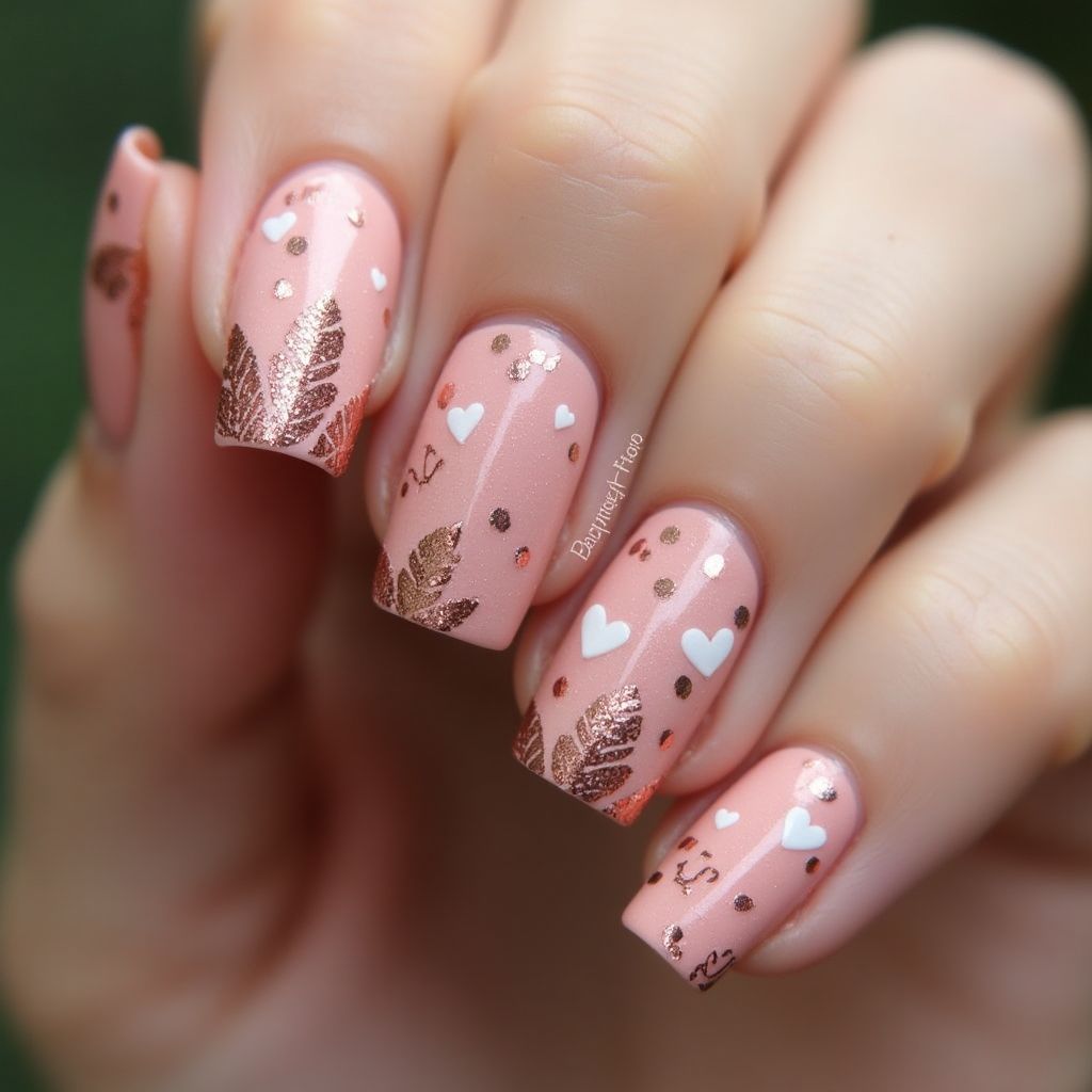 Bronze Valentine's Day Nail Design