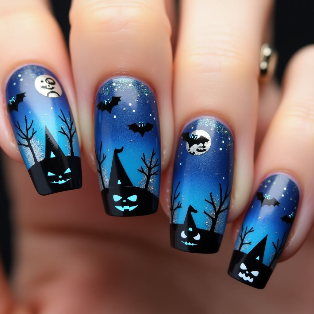 Blue Halloween Nail Design