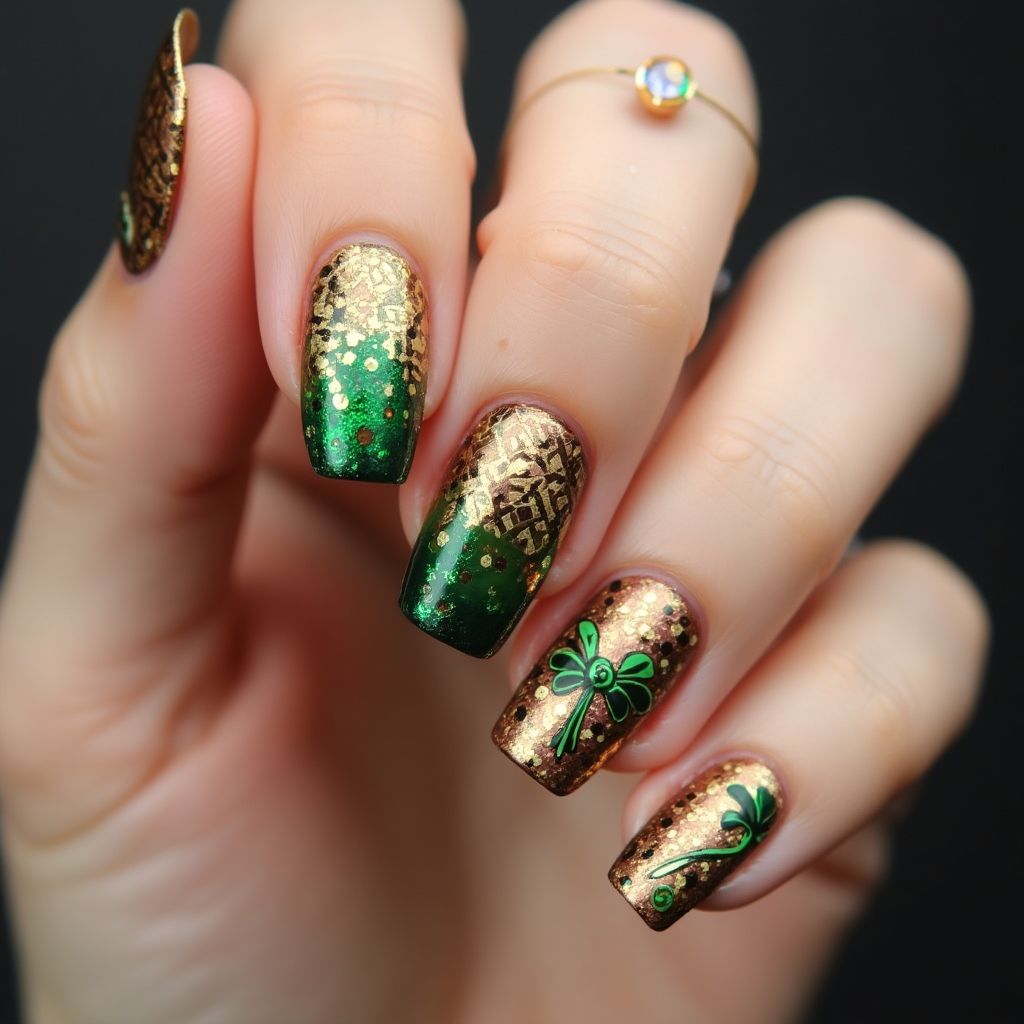 Bronze St Patrick's Day Nail Design