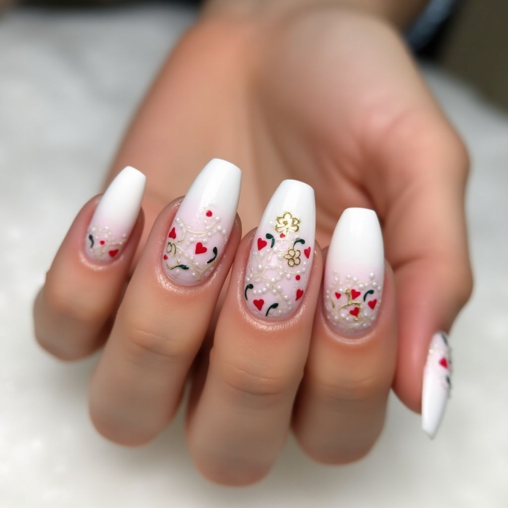 White Valentine's Day Nail Design