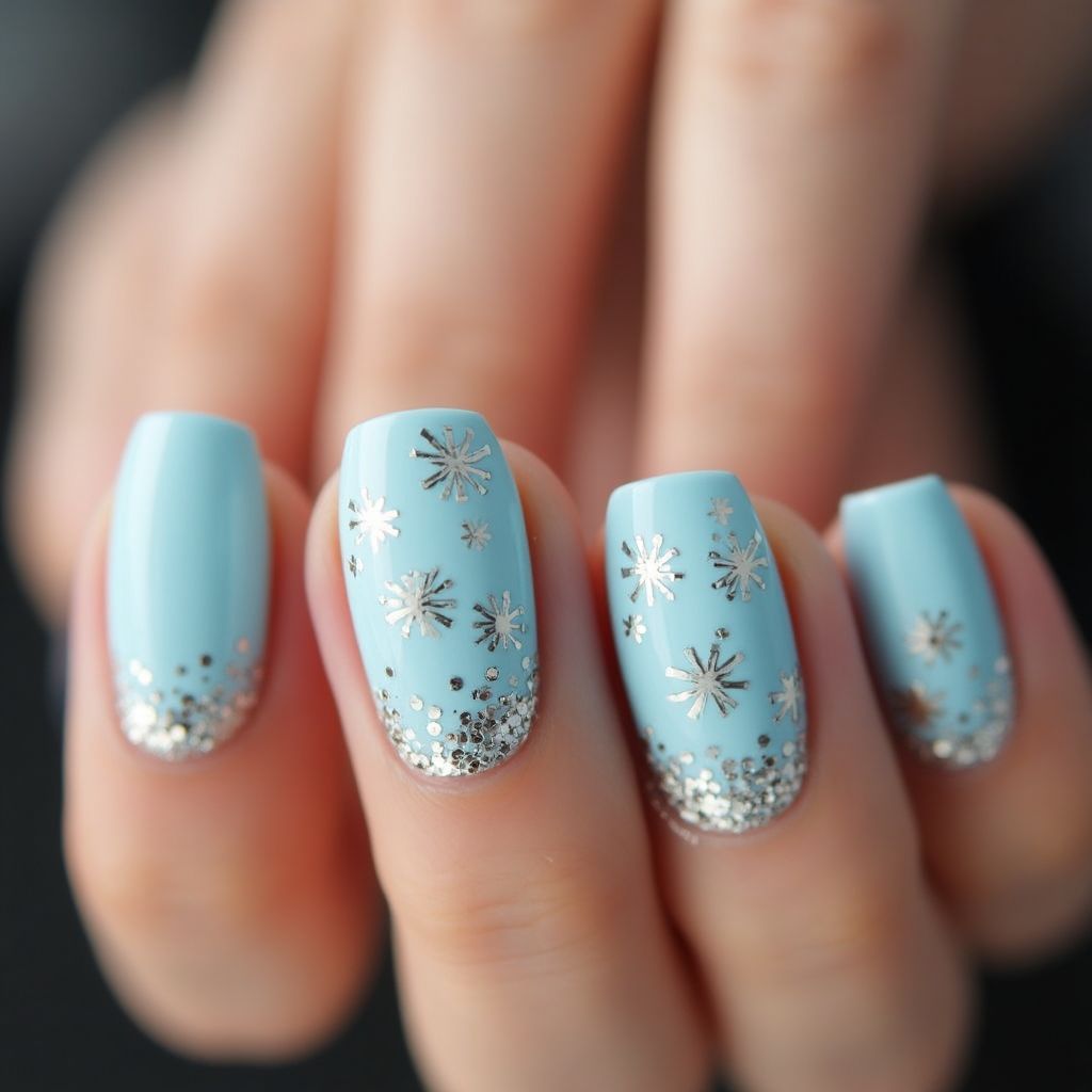 Pastel Blue New Year Nail Design