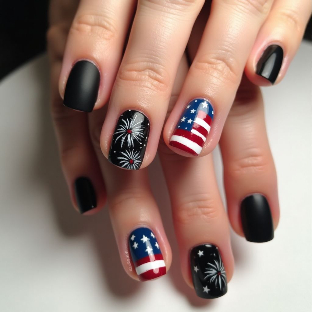 Black 4th Of July Nail Design