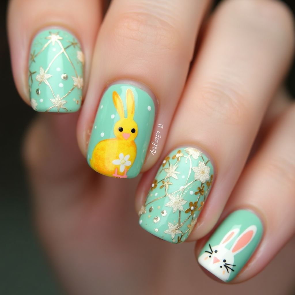 Mint Green Easter Nail Design