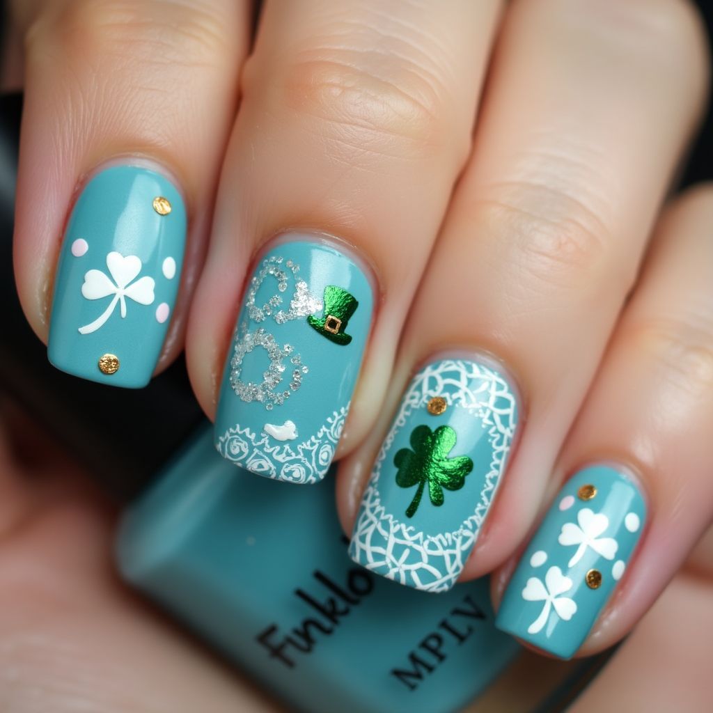 Sky Blue St Patrick's Day Nail Design