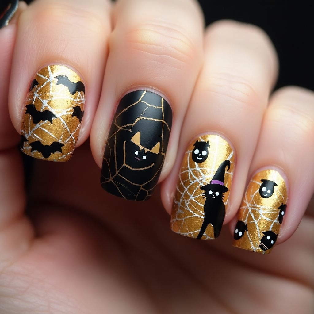 Gold Halloween Nail Design