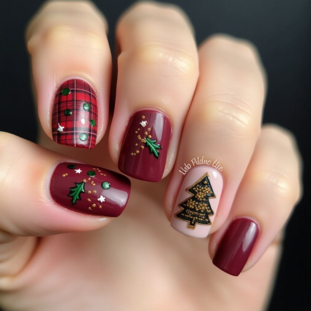 Burgundy Christmas Nail Design