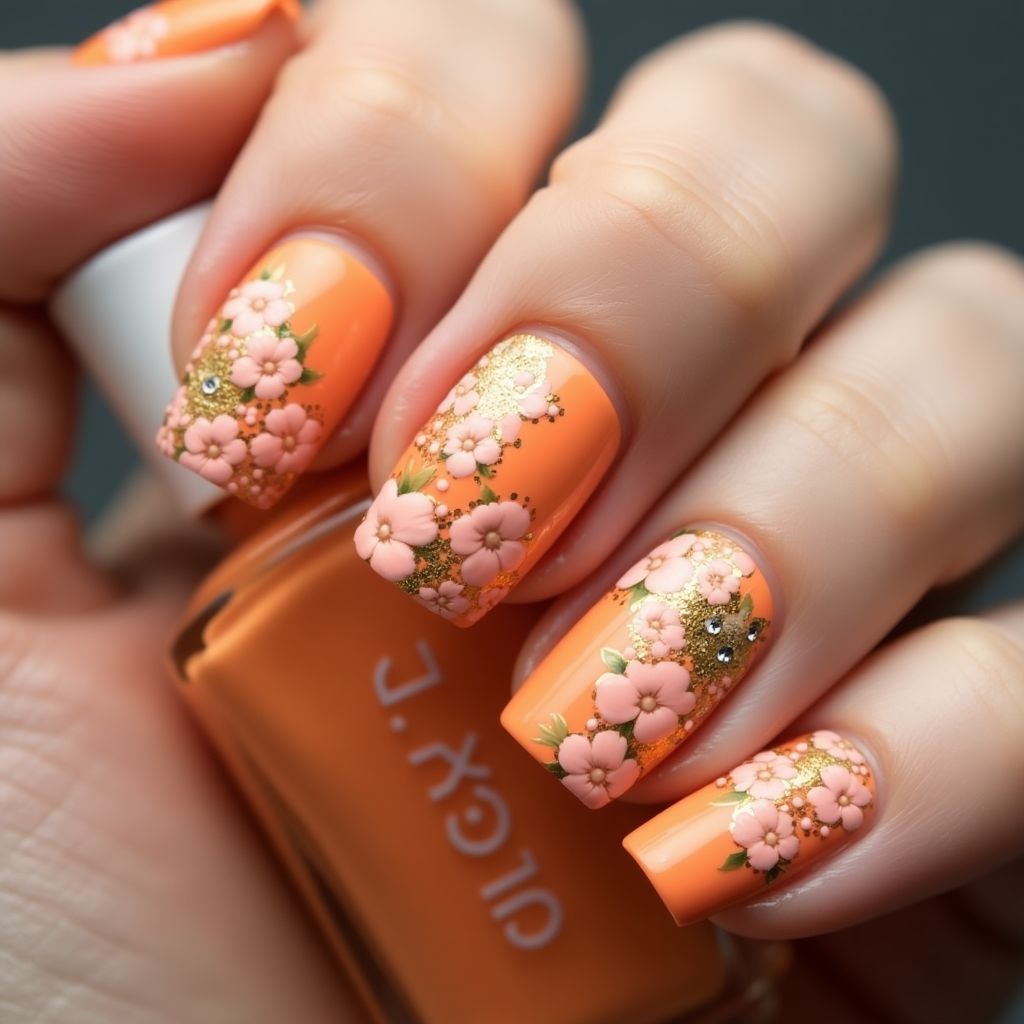 Orange Mother's Day Nail Design