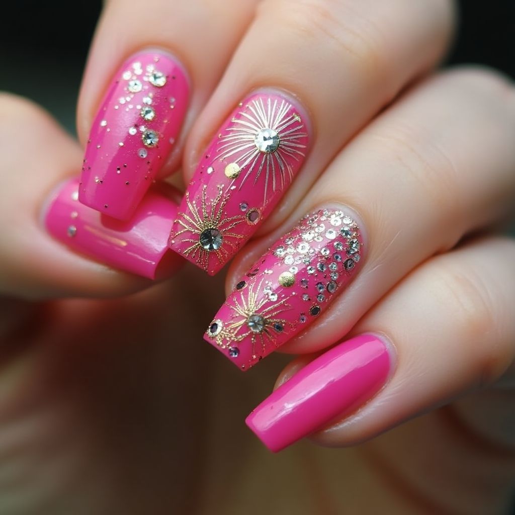 Fuchsia New Year Nail Design