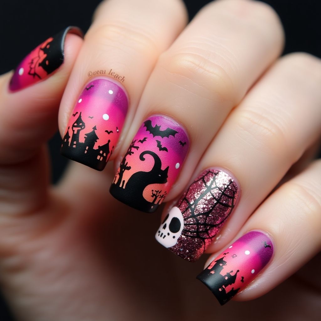 Fuchsia Halloween Nail Design