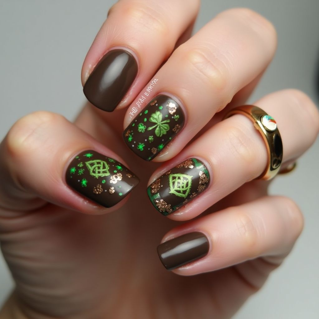 Chocolate Brown St Patrick's Day Nail Design