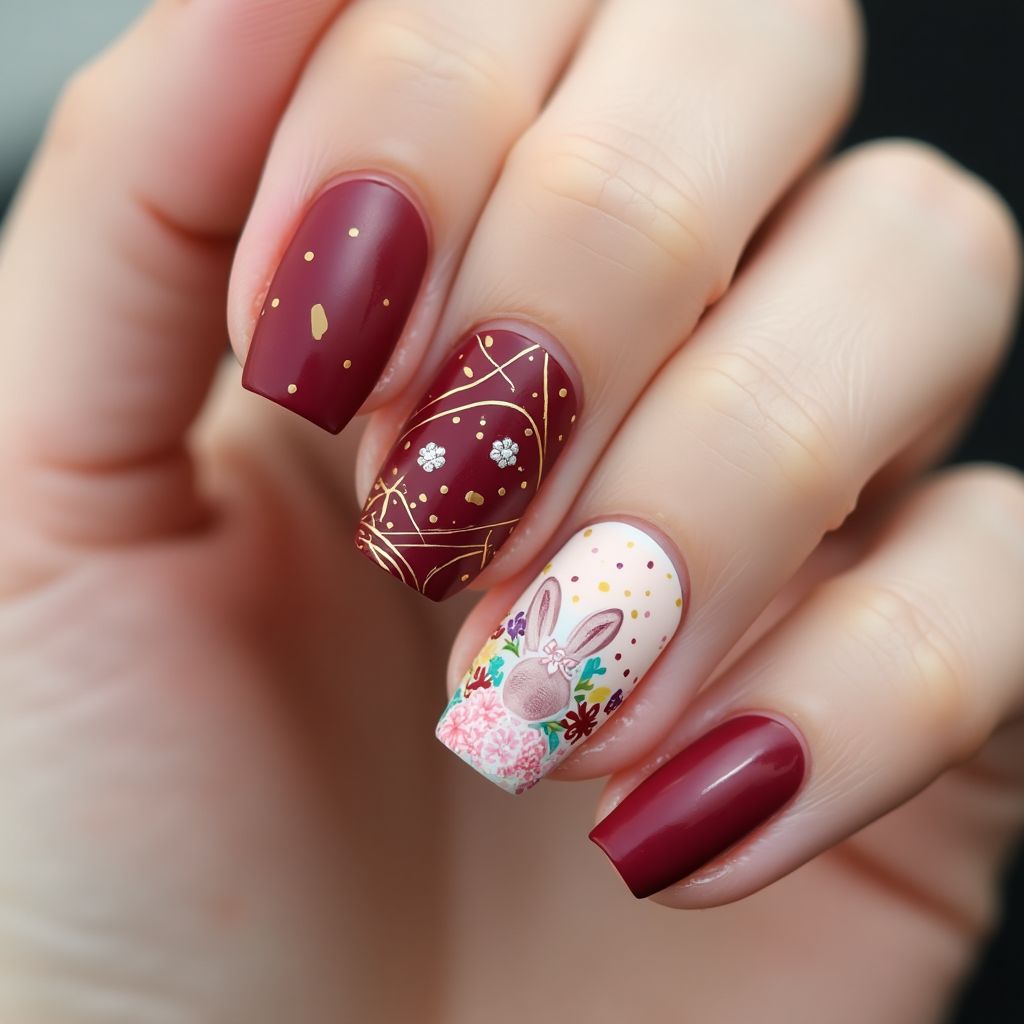 Burgundy Easter Nail Design