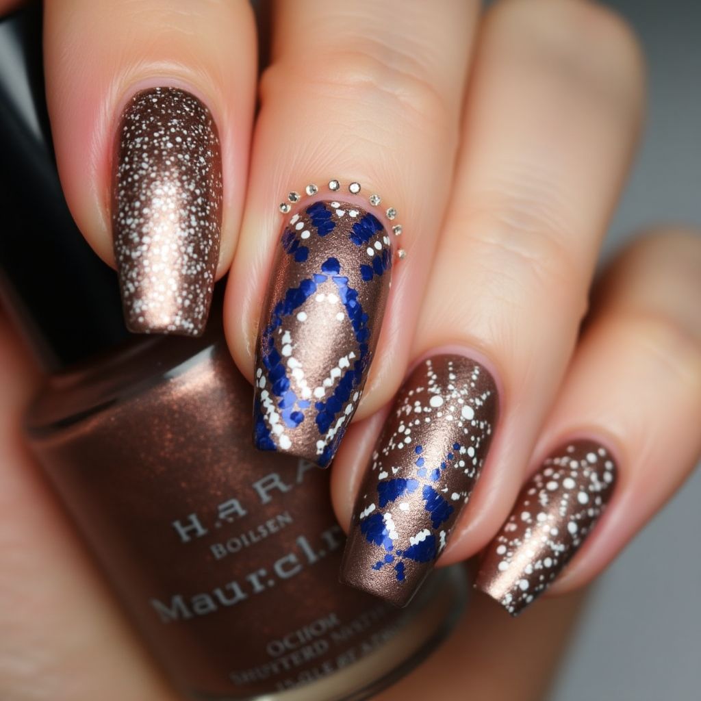 Bronze Hanukkah Nail Design