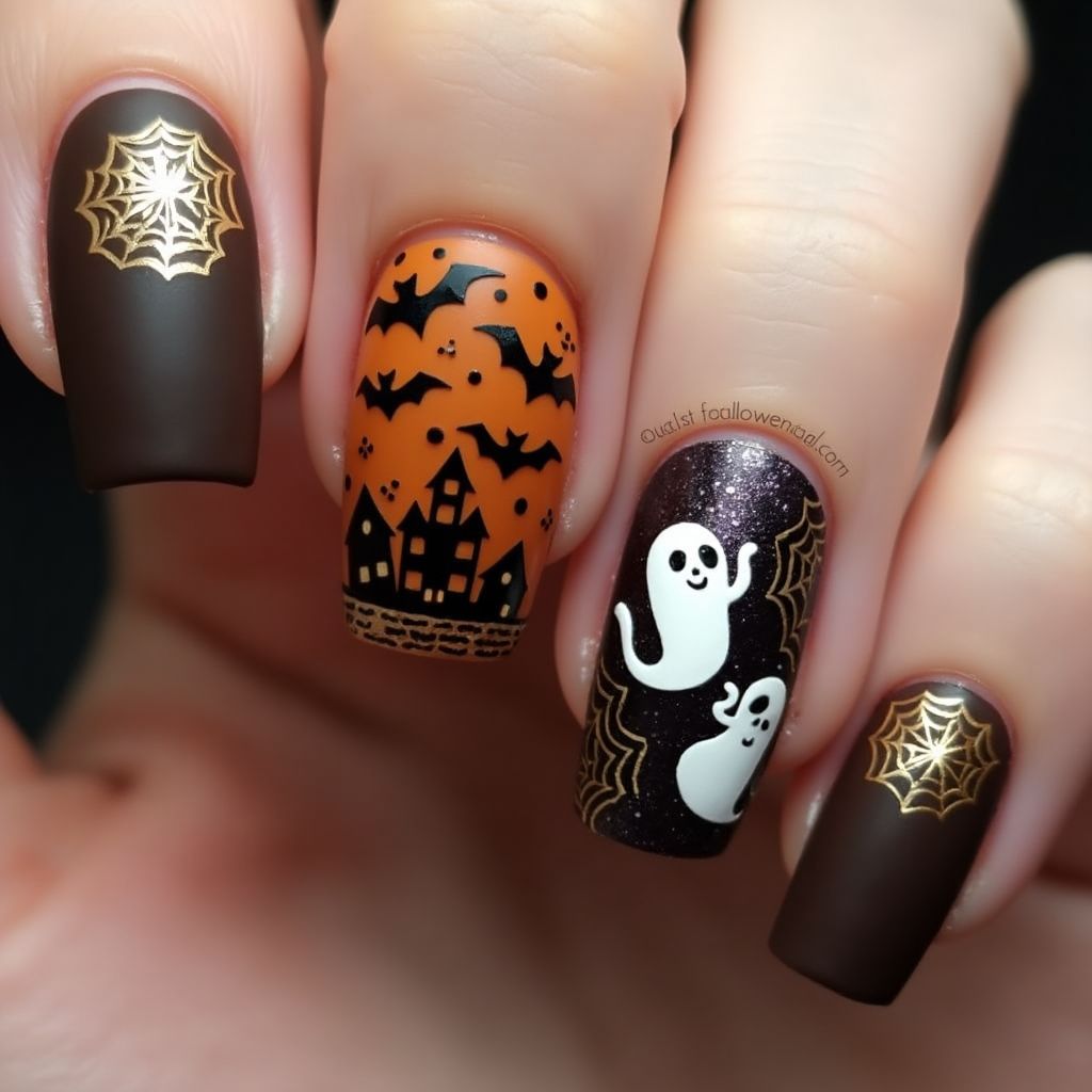 Chocolate Brown Halloween Nail Design