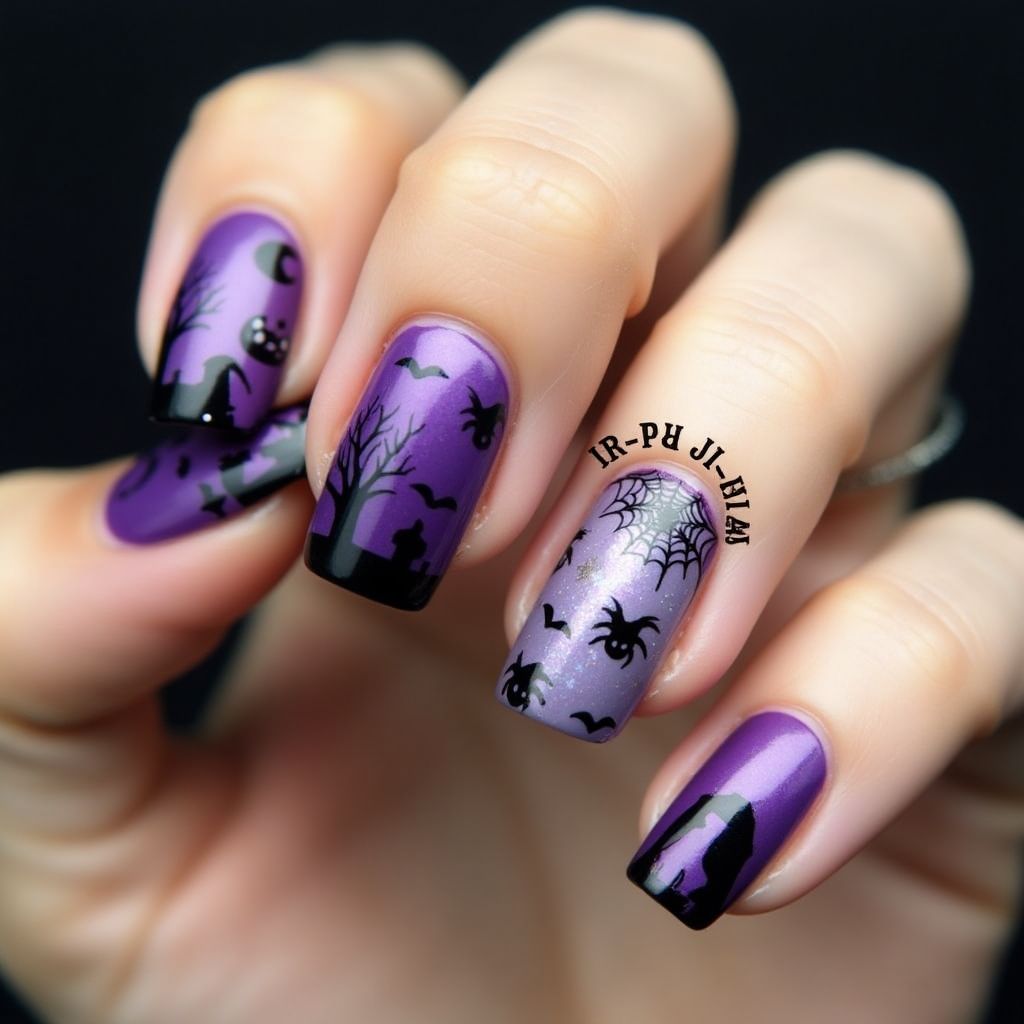 Purple Halloween Nail Design