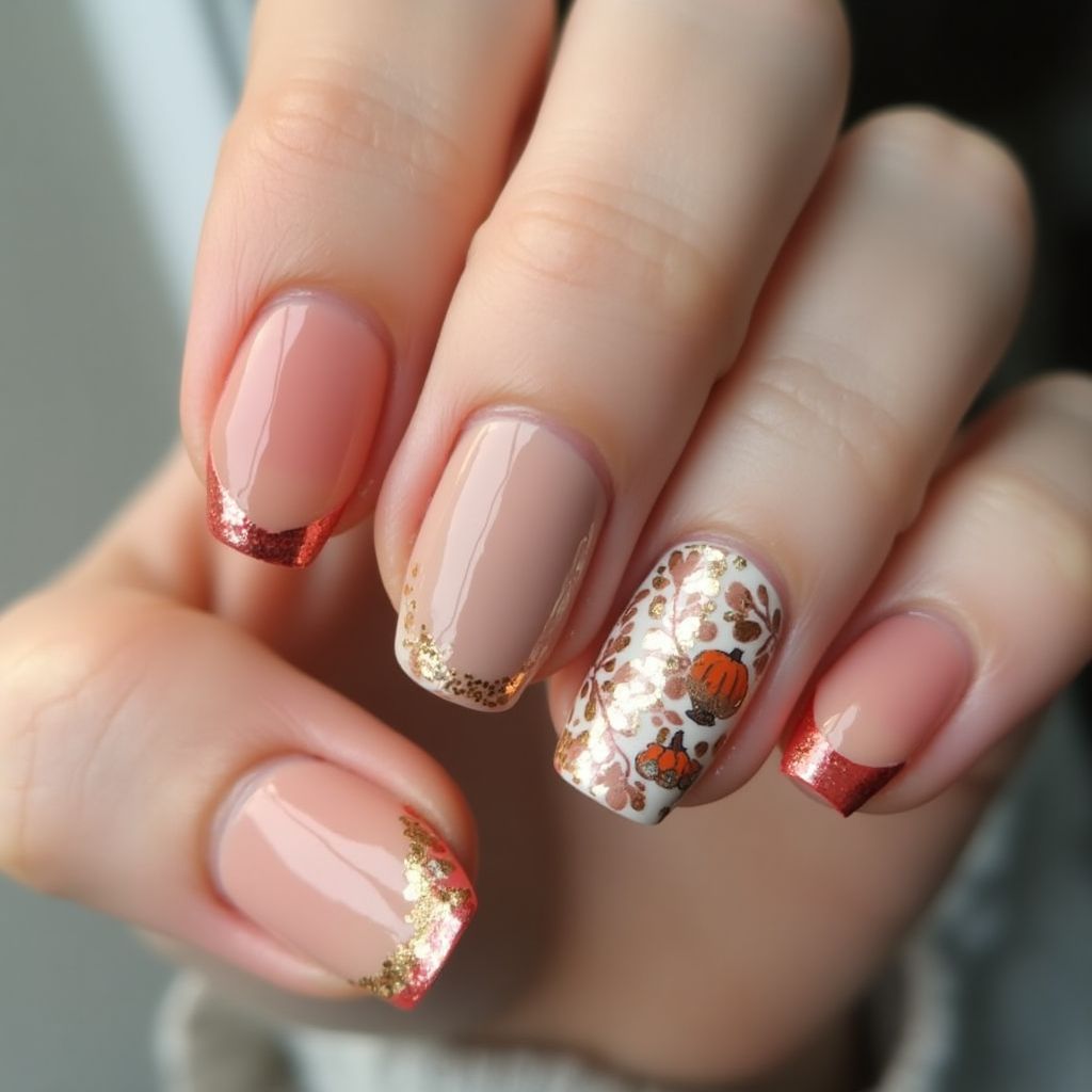 Nude Thanksgiving Nail Design