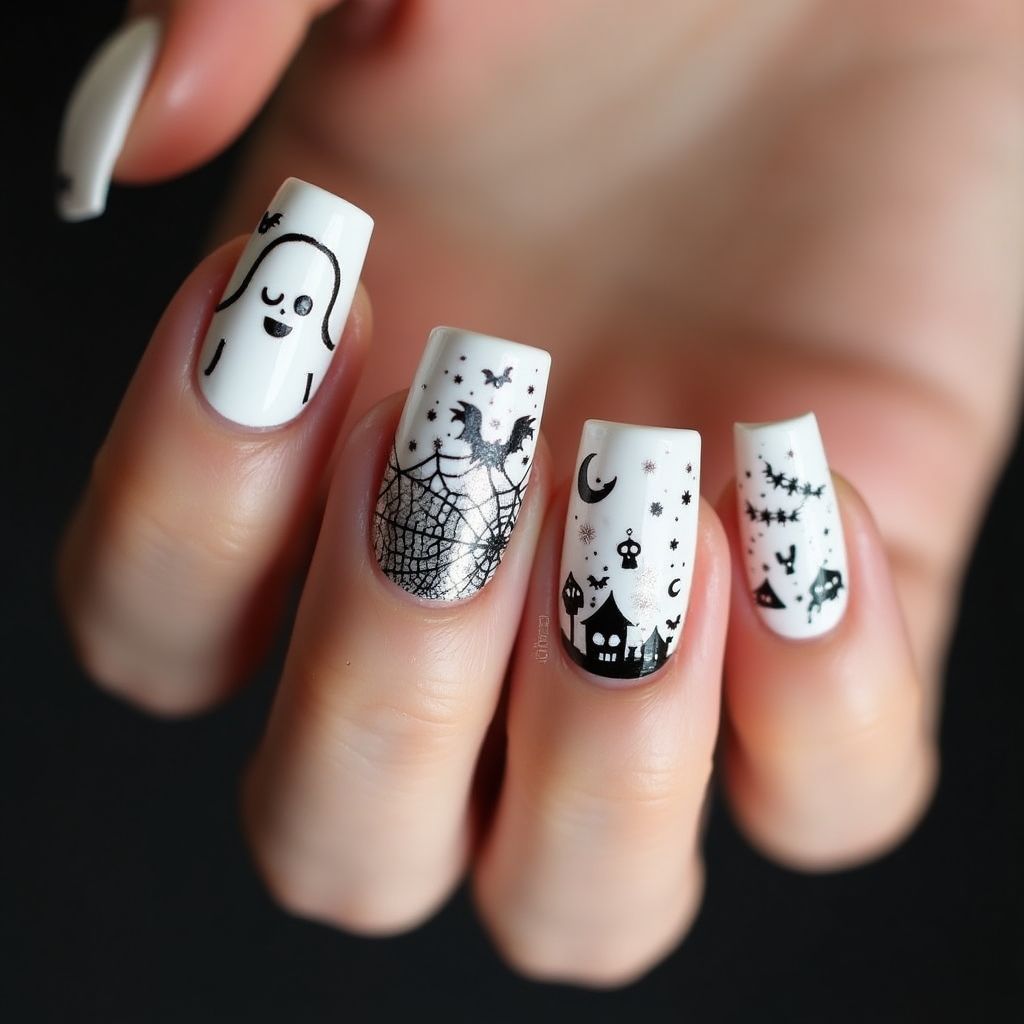 White Halloween Nail Design