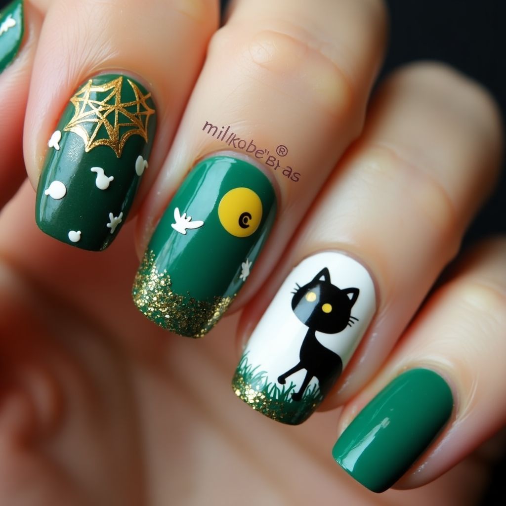 Emerald Green Halloween Nail Design