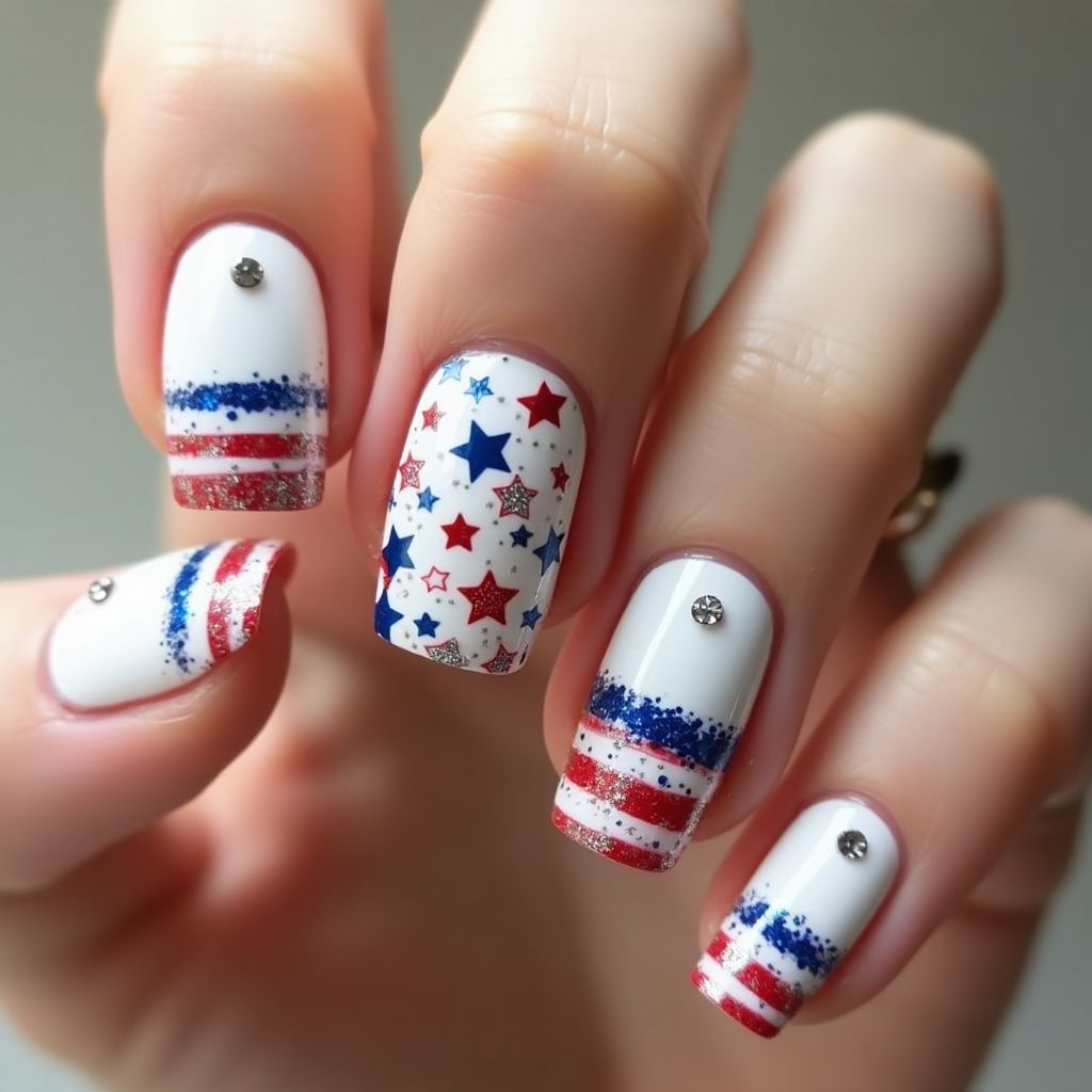 White 4th Of July Nail Design