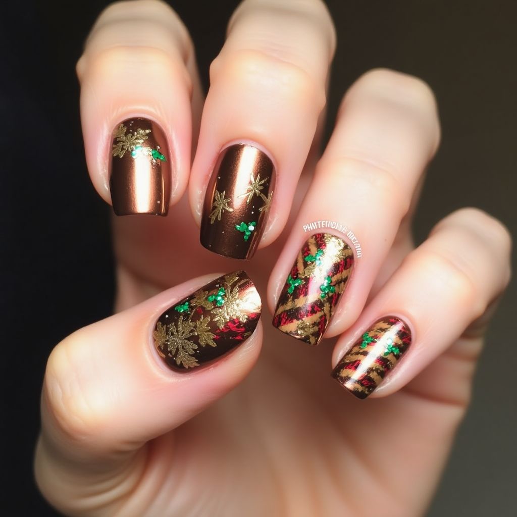 Bronze Christmas Nail Design