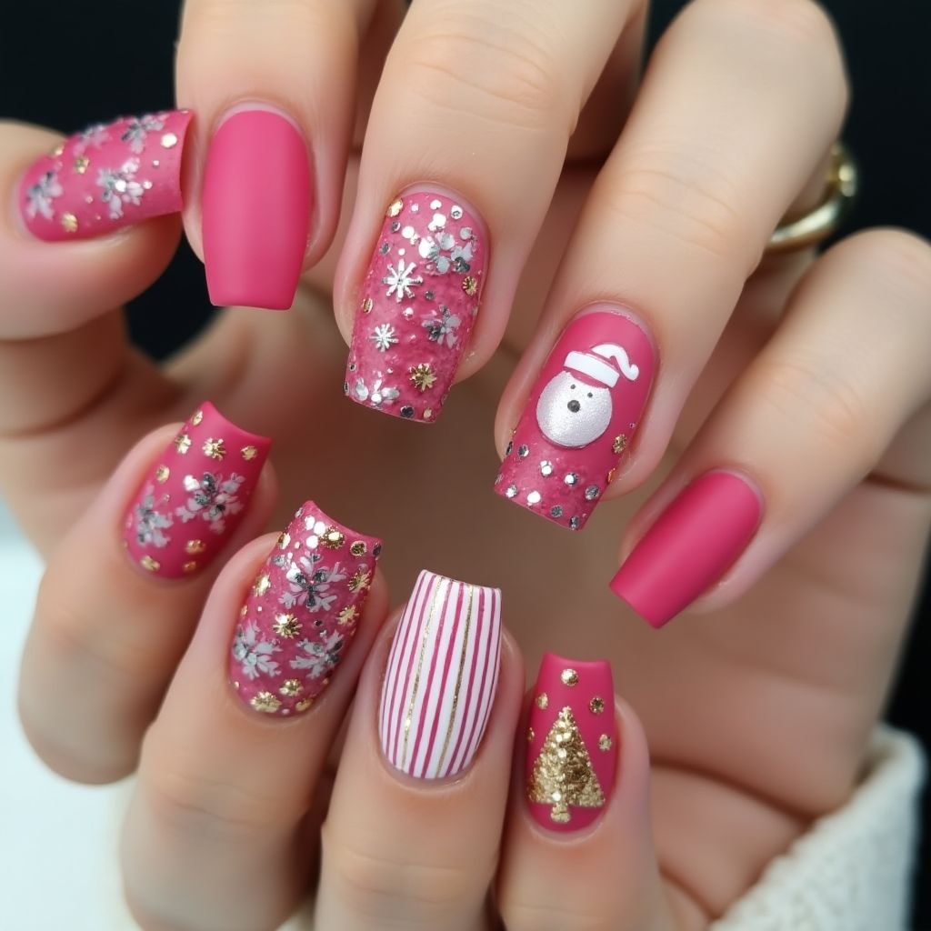 Fuchsia Christmas Nail Design