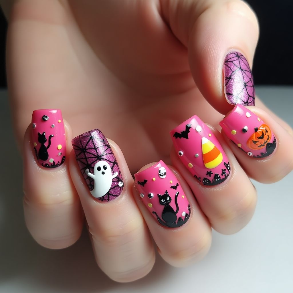 Hot Pink Halloween Nail Design
