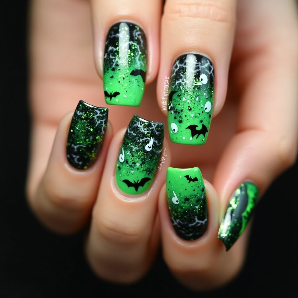 Green Halloween Nail Design
