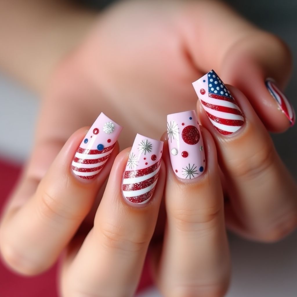 Baby Pink 4th Of July Nail Design