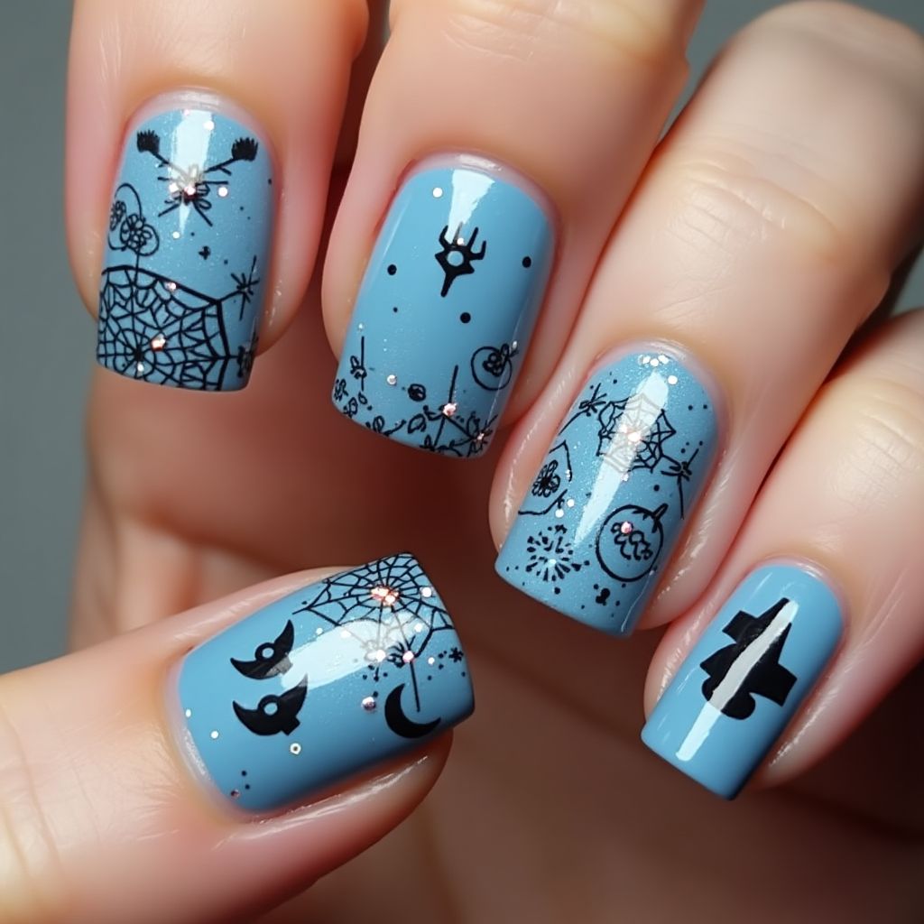 Baby Blue Halloween Nail Design