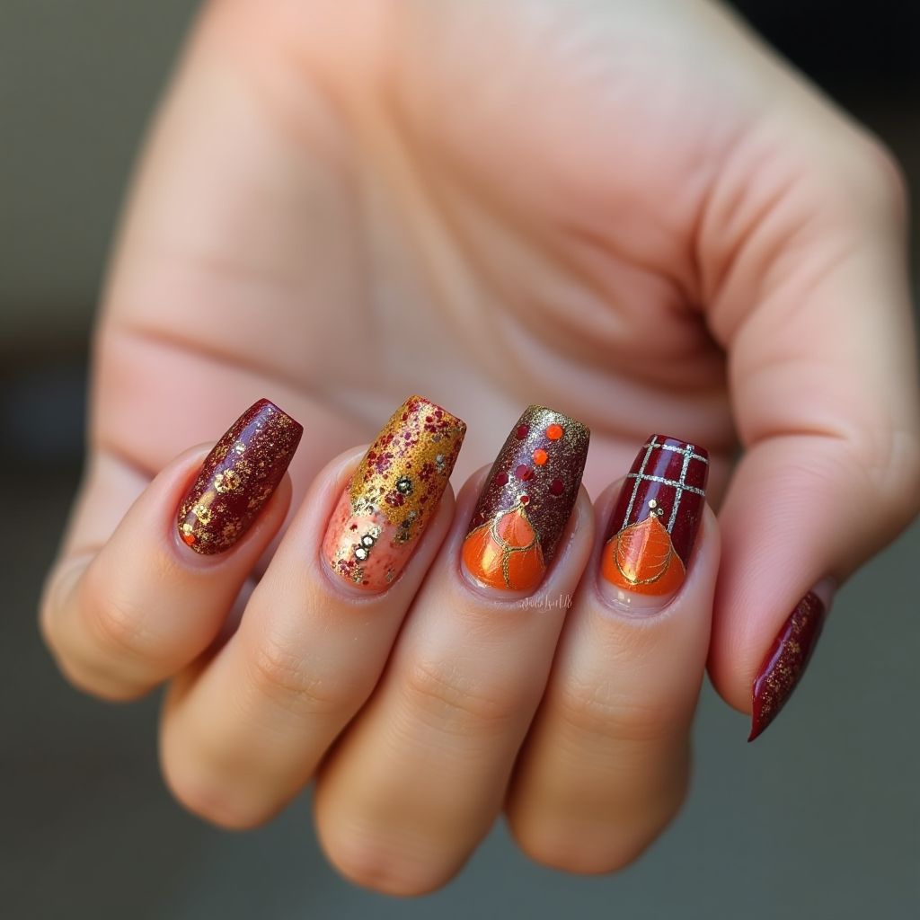 Gold Thanksgiving Nail Design