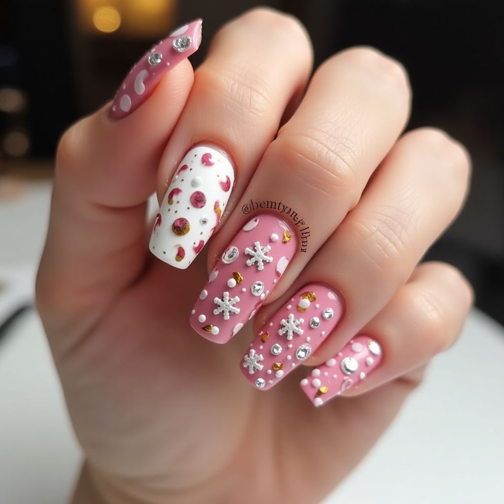 Hot Pink Christmas Nail Design