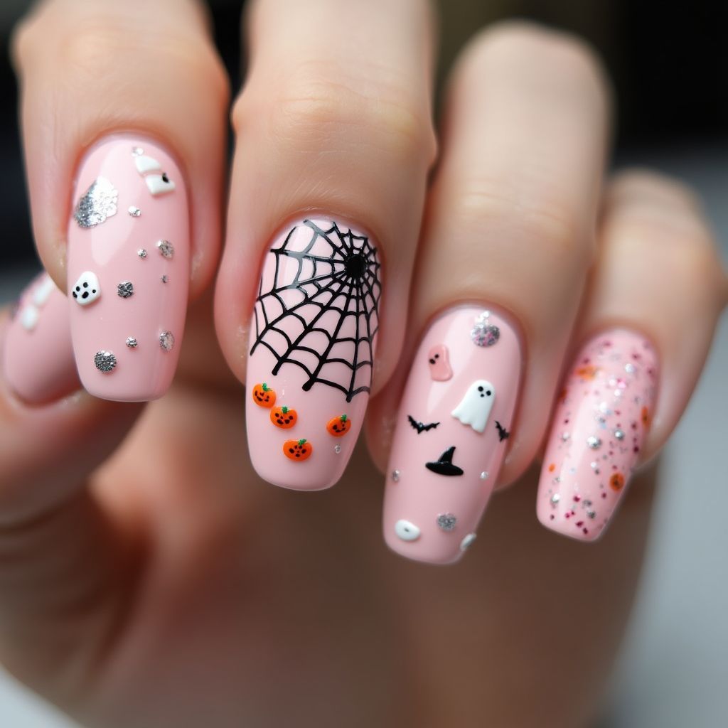 Baby Pink Halloween Nail Design