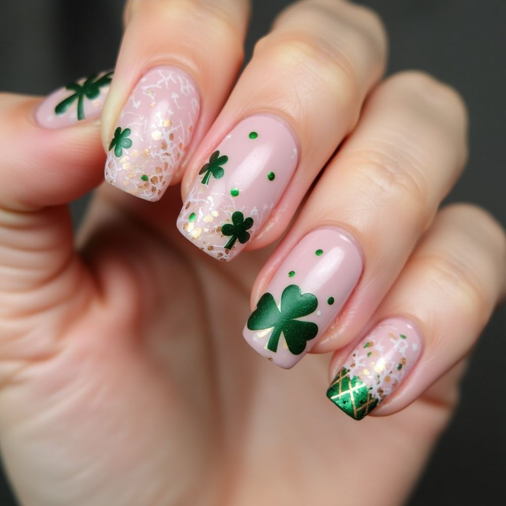 Baby Pink St Patrick's Day Nail Design